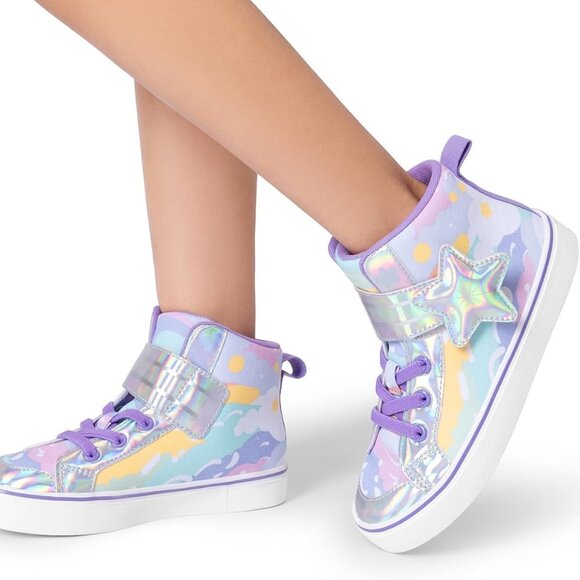 Kid's Girls Sneaker Hook Loop Sparkly Shiny Star Comfortable Casual Multi Shoes - Picture 6 of 6